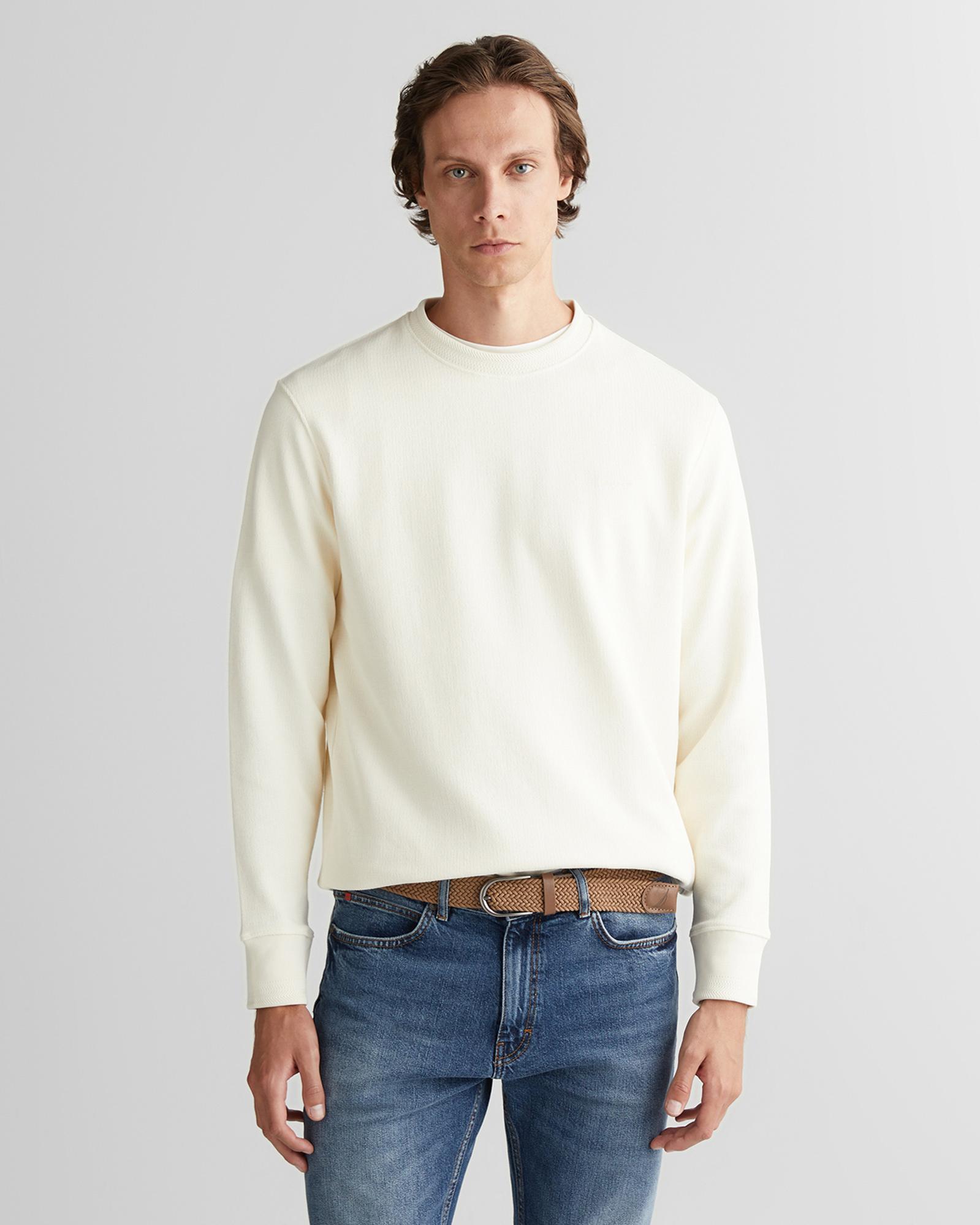 GANT Erkek Krem Bisiklet Yaka Sweatshirt