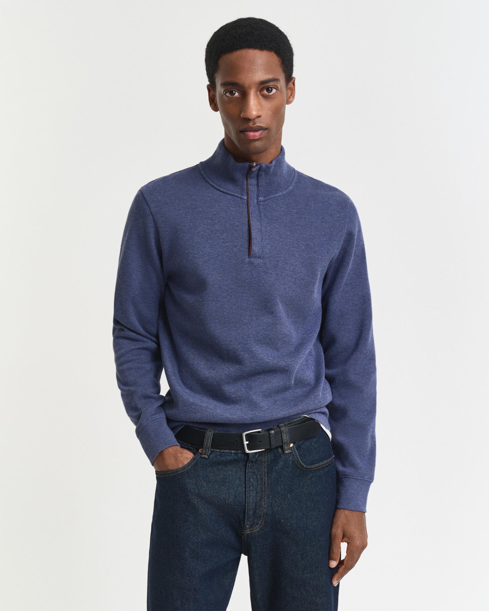 GANT Erkek Mavi Regular Fit Yarım Fermuarlı Sweatshirt