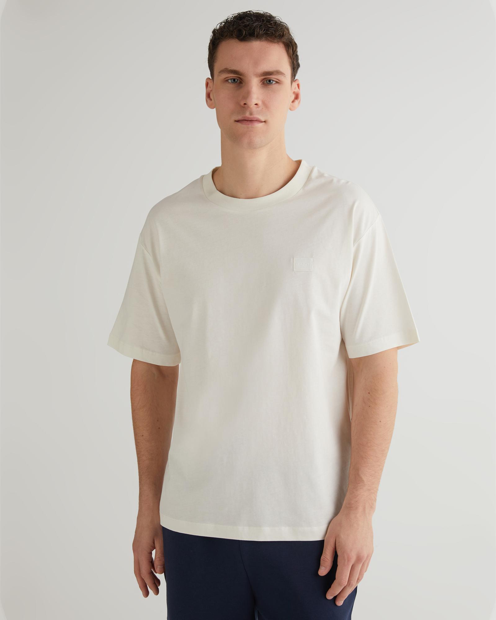 GANT Erkek Krem Relaxed Fit Bisiklet Yaka Logolu T-shirt