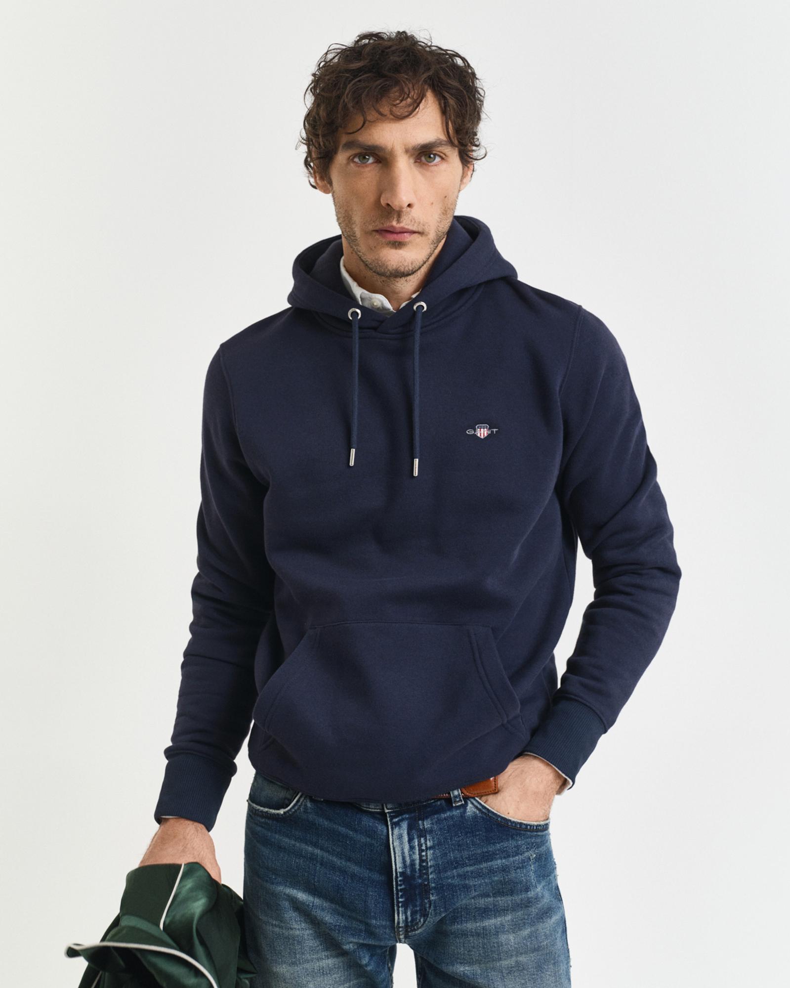 GANT Erkek Lacivert Regular Fit Kapüşonlu Sweatshirt
