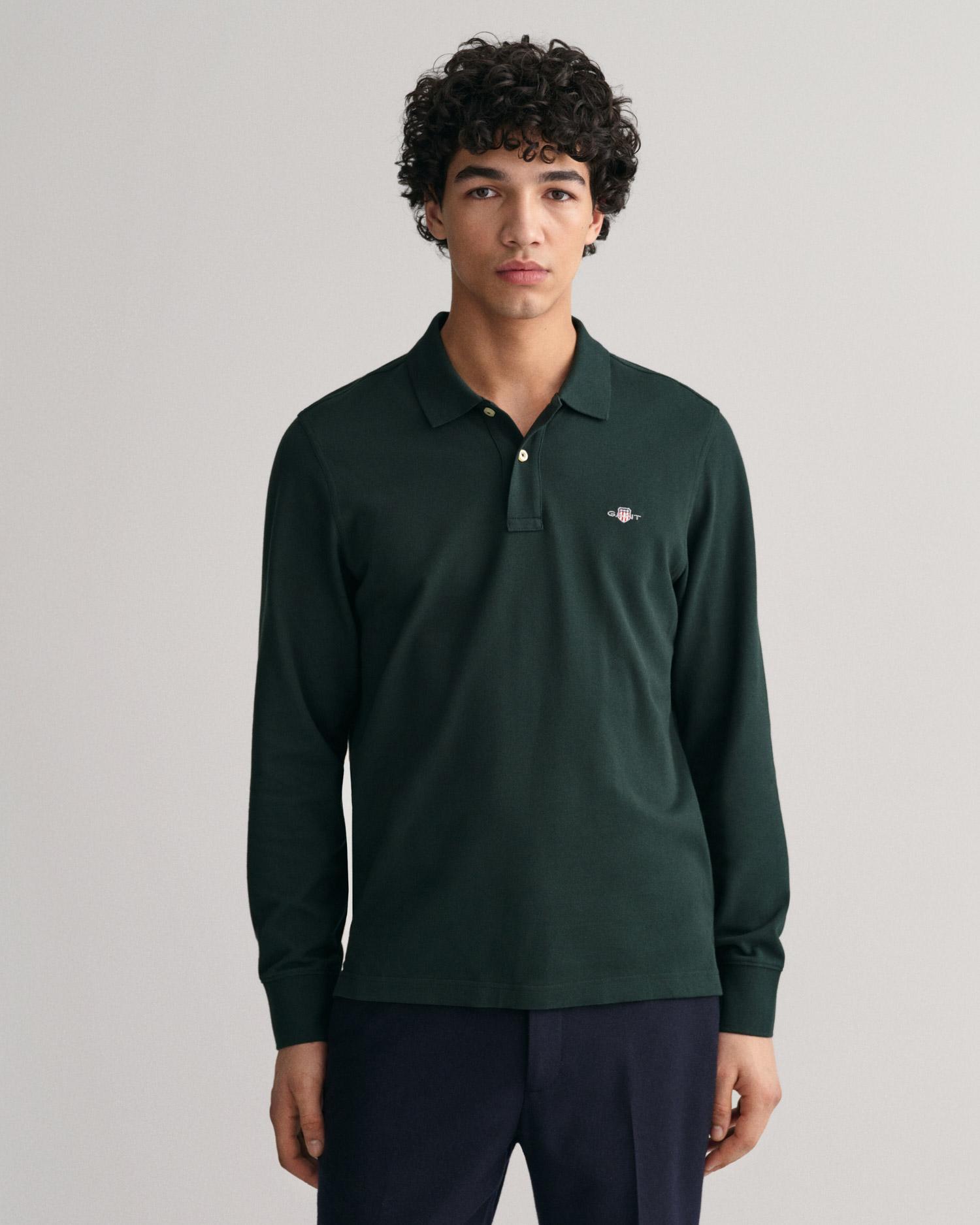 GANT Erkek Yeşil Regular Fit Uzun Kollu Polo