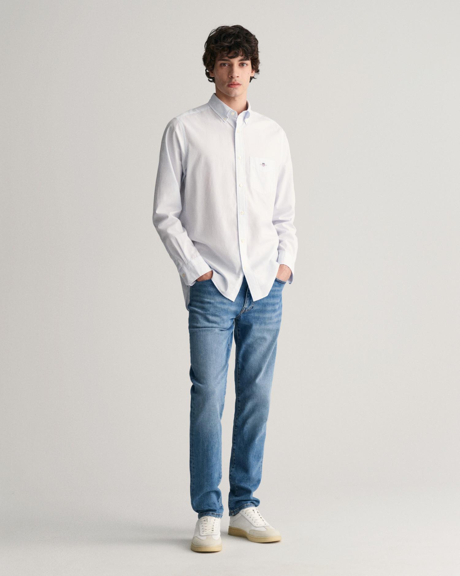 GANT Erkek Mavi Regular Fit Çizgili Düğmeli Yaka Gömlek