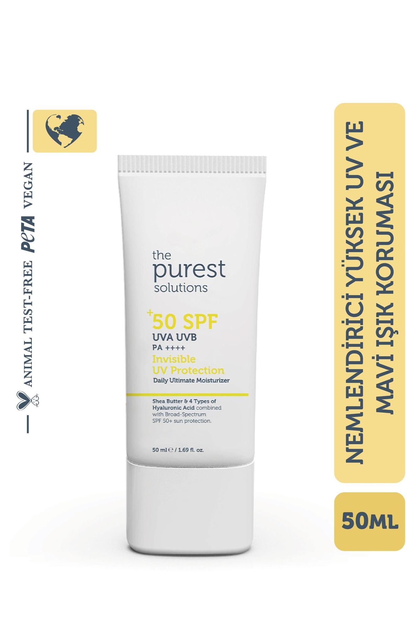 The Purest Solutions Tüm Ciltler Yüksek Koruma Güneş Kremi 50+ SPF Invisible UV Protection, Daily Intensive Moisturizer 50 ML