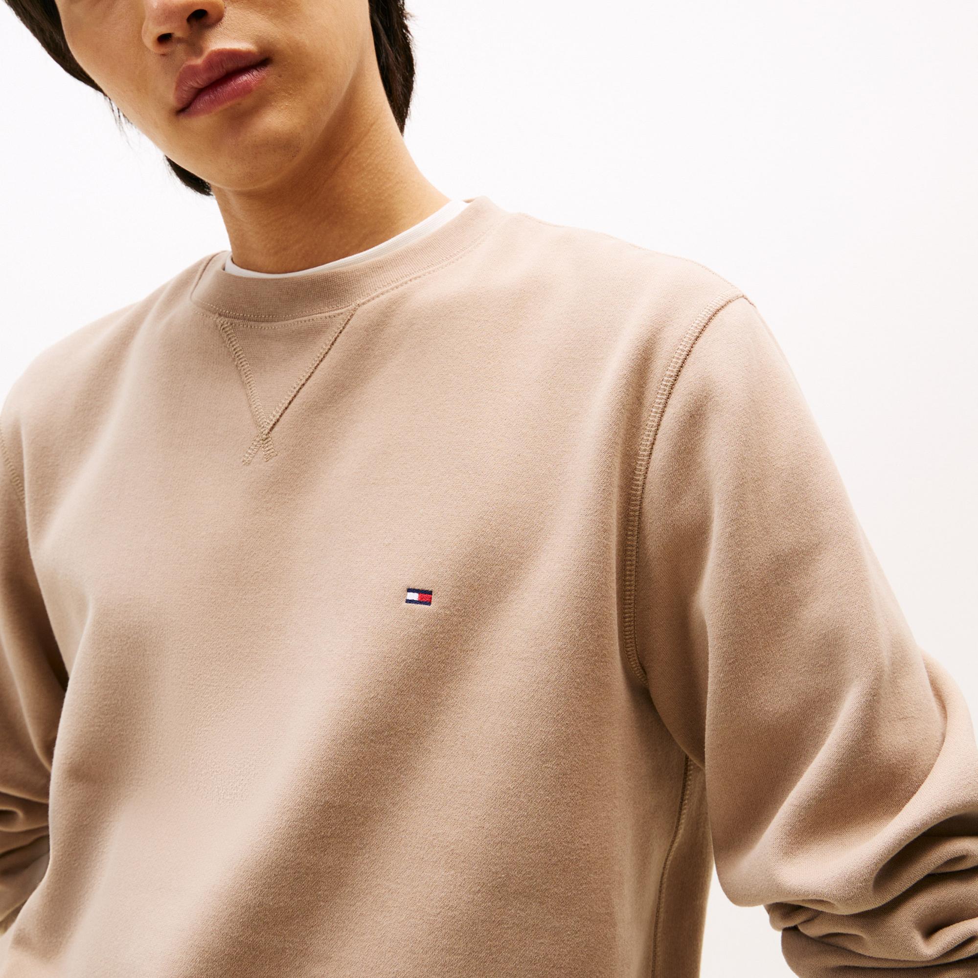 Tommy Hilfiger Essentials Seasonal Yuvarlak Yaka Erkek Bej Sweatshirt