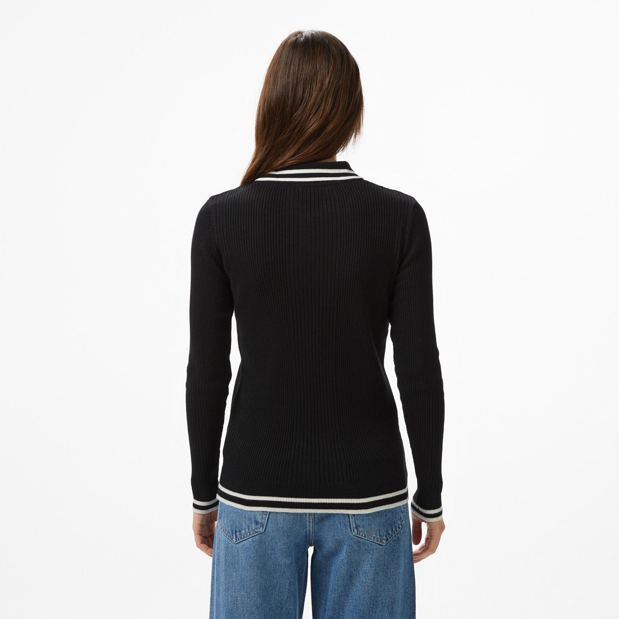 Nautica Kadın Siyah Classic Fit Uzun Kollu Polo Yaka T-Shirt